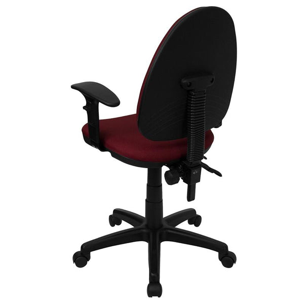 Flash Furniture Mid-Back Burgundy Fabric Multifunction Swivel Task Chair with Adjustable Lumbar Support and Adjustable Arms - WL-A654MG-BY-A-GG