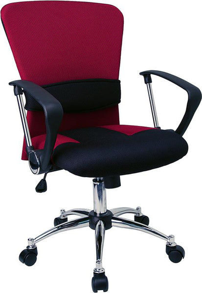 Flash Furniture Mid-Back Burgundy Mesh Swivel Task Chair with Adjustable Lumbar Support and Arms - LF-W23-RED-GG