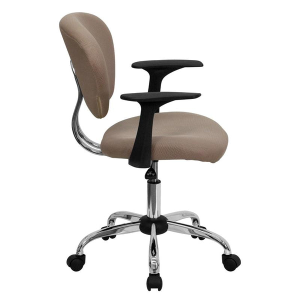 Flash Furniture Mid-Back Coffee Brown Mesh Padded Swivel Task Chair with Chrome Base and Arms - H-2376-F-COF-ARMS-GG
