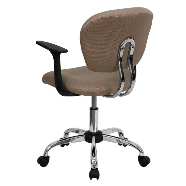 Flash Furniture Mid-Back Coffee Brown Mesh Padded Swivel Task Chair with Chrome Base and Arms - H-2376-F-COF-ARMS-GG