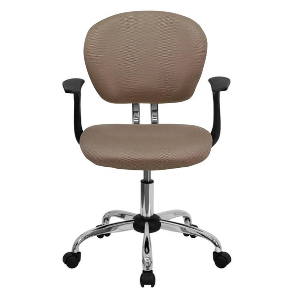 Flash Furniture Mid-Back Coffee Brown Mesh Padded Swivel Task Chair with Chrome Base and Arms - H-2376-F-COF-ARMS-GG