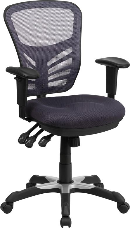 Flash Furniture Mid-Back Dark Gray Mesh Multifunction Executive Swivel Chair with Adjustable Arms - HL-0001-DK-GY-GG