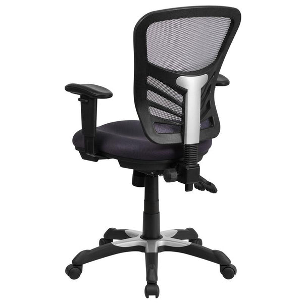 Flash Furniture Mid-Back Dark Gray Mesh Multifunction Executive Swivel Chair with Adjustable Arms - HL-0001-DK-GY-GG