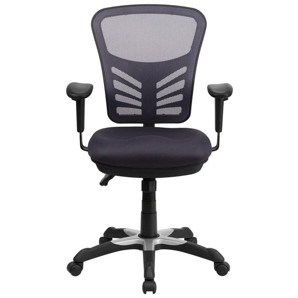 Flash Furniture Mid-Back Dark Gray Mesh Multifunction Executive Swivel Chair with Adjustable Arms - HL-0001-DK-GY-GG