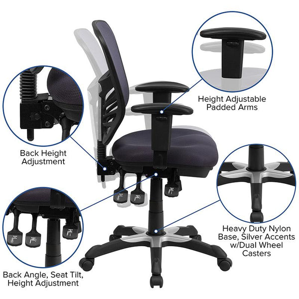 Flash Furniture Mid-Back Dark Gray Mesh Multifunction Executive Swivel Chair with Adjustable Arms - HL-0001-DK-GY-GG