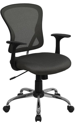Flash Furniture Mid-Back Dark Gray Mesh Swivel Task Chair with Chrome Base and Arms - H-8369F-DK-GY-GG