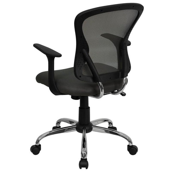 Flash Furniture Mid-Back Dark Gray Mesh Swivel Task Chair with Chrome Base and Arms - H-8369F-DK-GY-GG