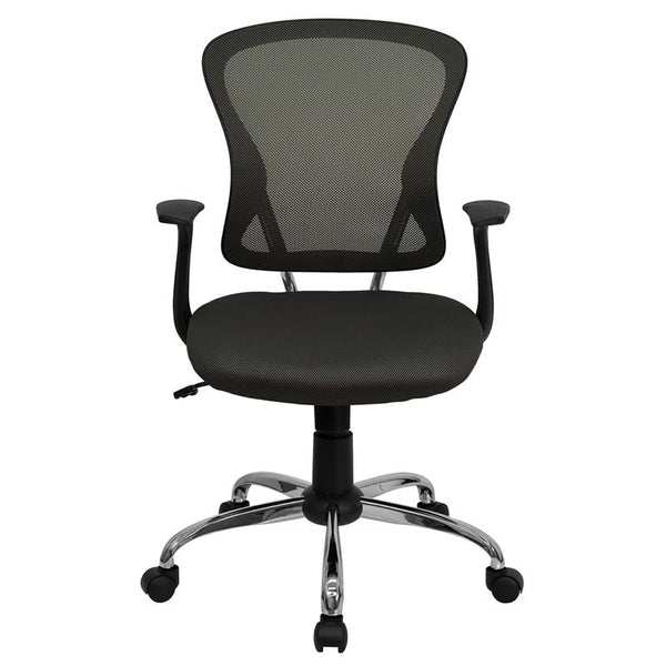 Flash Furniture Mid-Back Dark Gray Mesh Swivel Task Chair with Chrome Base and Arms - H-8369F-DK-GY-GG