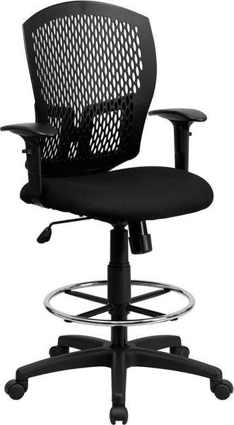 Flash Furniture Mid-Back Designer Back Drafting Chair with Fabric Seat and Adjustable Arms - WL-3958SYG-BK-AD-GG