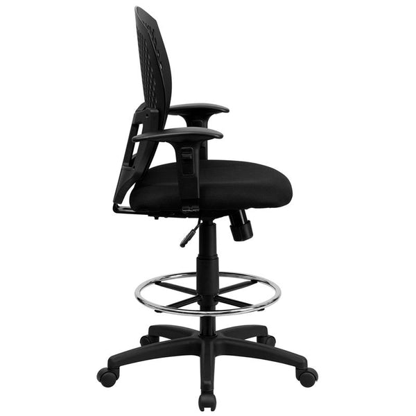 Flash Furniture Mid-Back Designer Back Drafting Chair with Fabric Seat and Adjustable Arms - WL-3958SYG-BK-AD-GG