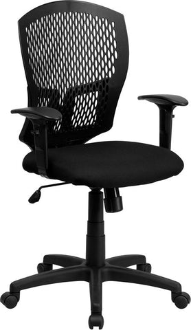 Flash Furniture Mid-Back Designer Back Swivel Task Chair with Fabric Seat and Adjustable Arms - WL-3958SYG-BK-A-GG