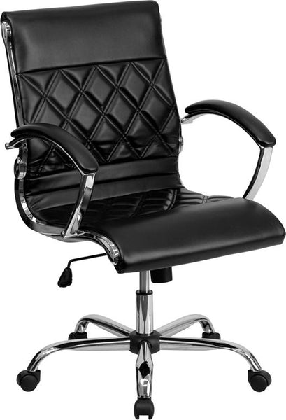 Flash Furniture Mid-Back Designer Black Leather Executive Swivel Chair with Chrome Base and Arms - GO-1297M-MID-BK-GG