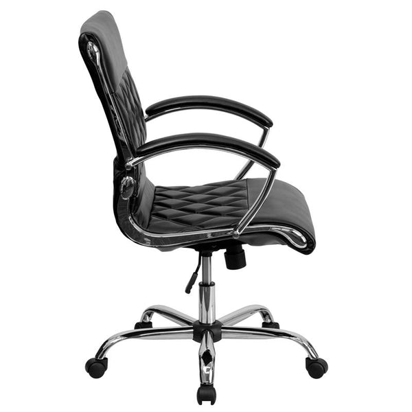 Flash Furniture Mid-Back Designer Black Leather Executive Swivel Chair with Chrome Base and Arms - GO-1297M-MID-BK-GG