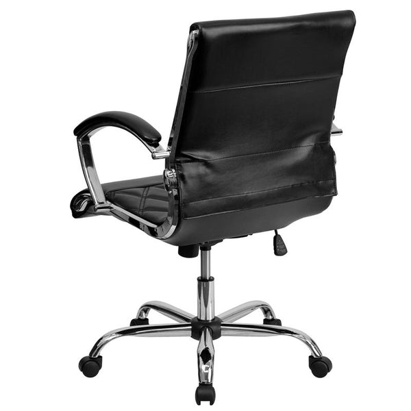 Flash Furniture Mid-Back Designer Black Leather Executive Swivel Chair with Chrome Base and Arms - GO-1297M-MID-BK-GG