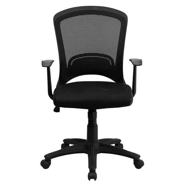 Flash Furniture Mid-Back Designer Black Mesh Swivel Task Chair with Arms - HL-0007-GG