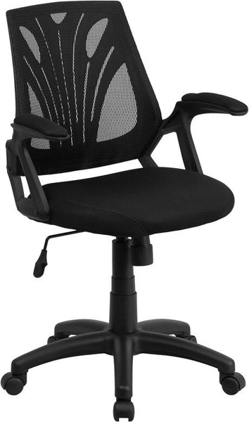 Flash Furniture Mid-Back Designer Black Mesh Swivel Task Chair with Open Arms - GO-WY-82-GG