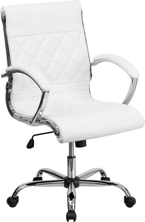 Flash Furniture Mid-Back Designer White Leather Executive Swivel Chair with Chrome Base and Arms - GO-1297M-MID-WHITE-GG