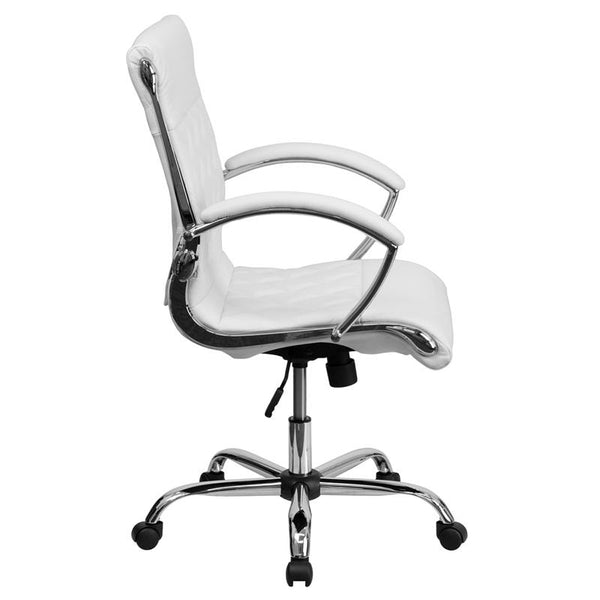 Flash Furniture Mid-Back Designer White Leather Executive Swivel Chair with Chrome Base and Arms - GO-1297M-MID-WHITE-GG