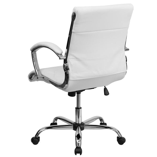 Flash Furniture Mid-Back Designer White Leather Executive Swivel Chair with Chrome Base and Arms - GO-1297M-MID-WHITE-GG