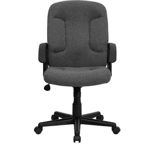 Flash Furniture Mid-Back Gray Fabric Executive Swivel Chair with Nylon Arms - GO-ST-6-GY-GG