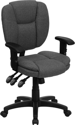 Flash Furniture Mid-Back Gray Fabric Multifunction Ergonomic Swivel Task Chair with Pillow Top Cushioning and Arms - GO-930F-GY-ARMS-GG