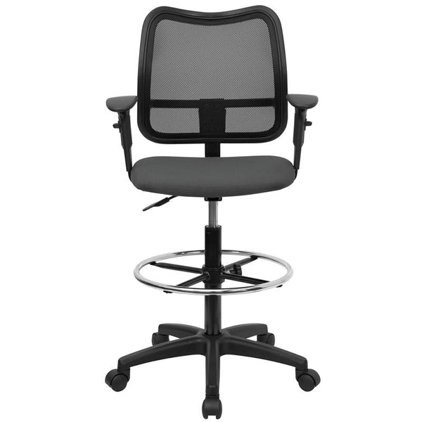 Flash Furniture Mid-Back Gray Mesh Drafting Chair with Adjustable Arms - WL-A277-GY-AD-GG