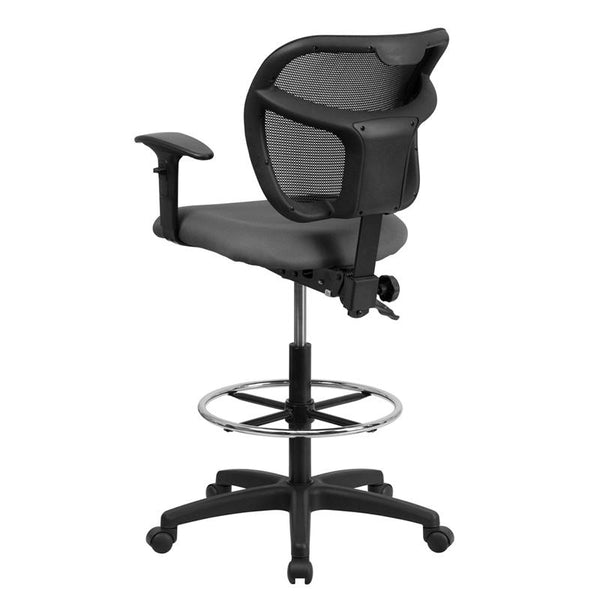 Flash Furniture Mid-Back Gray Mesh Drafting Chair with Back Height Adjustment and Adjustable Arms - WL-A7671SYG-GY-AD-GG