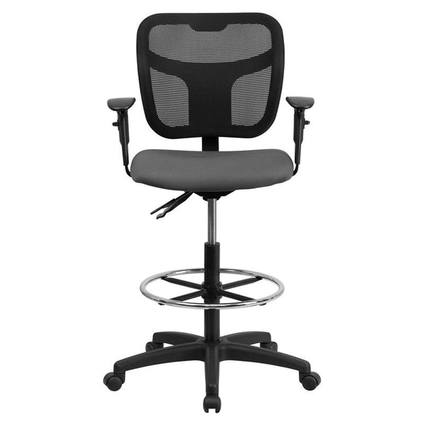 Flash Furniture Mid-Back Gray Mesh Drafting Chair with Back Height Adjustment and Adjustable Arms - WL-A7671SYG-GY-AD-GG