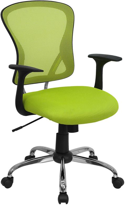 Flash Furniture Mid-Back Green Mesh Swivel Task Chair with Chrome Base and Arms - H-8369F-GN-GG