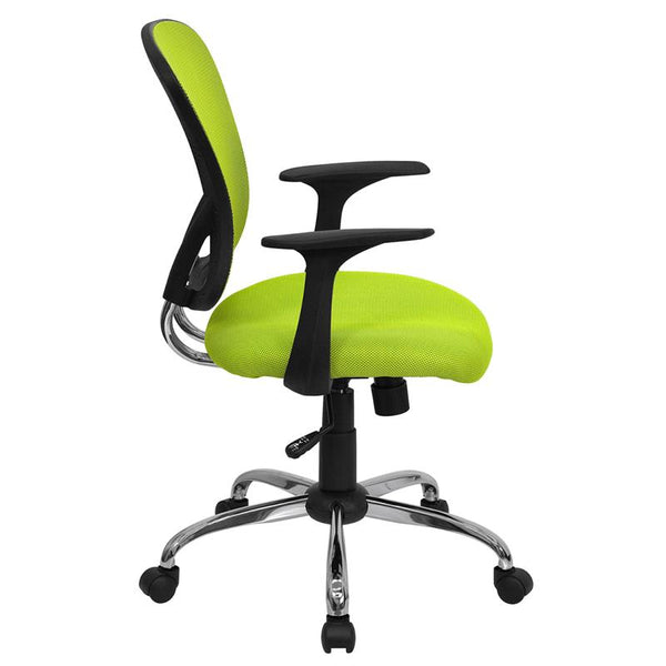 Flash Furniture Mid-Back Green Mesh Swivel Task Chair with Chrome Base and Arms - H-8369F-GN-GG