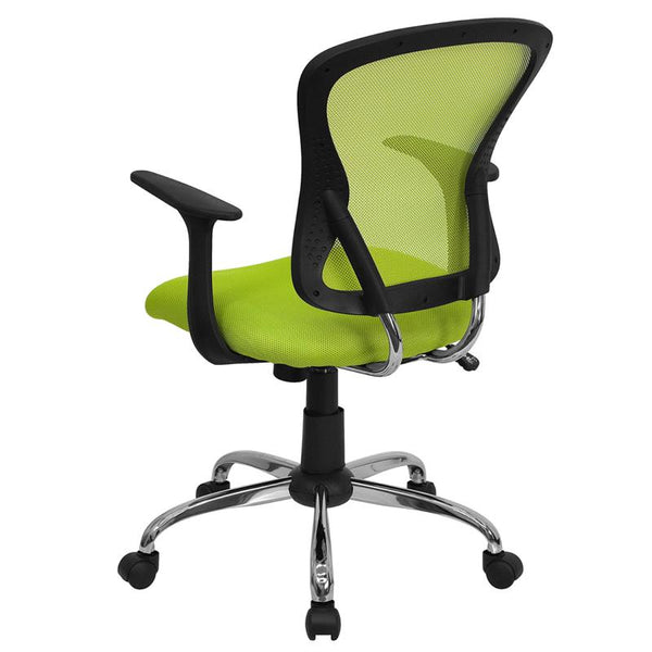 Flash Furniture Mid-Back Green Mesh Swivel Task Chair with Chrome Base and Arms - H-8369F-GN-GG