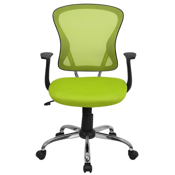 Flash Furniture Mid-Back Green Mesh Swivel Task Chair with Chrome Base and Arms - H-8369F-GN-GG