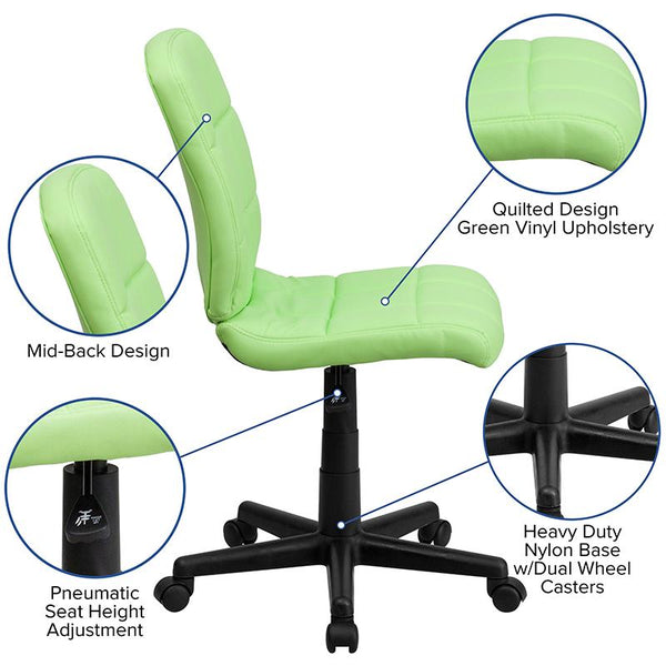 Flash Furniture Mid-Back Green Quilted Vinyl Swivel Task Chair - GO-1691-1-GREEN-GG