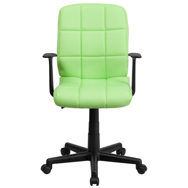 Flash Furniture Mid-Back Green Quilted Vinyl Swivel Task Chair with Arms - GO-1691-1-GREEN-A-GG