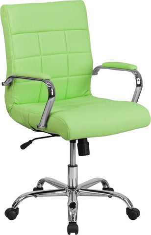 Flash Furniture Mid-Back Green Vinyl Executive Swivel Chair with Chrome Base and Arms - GO-2240-GN-GG