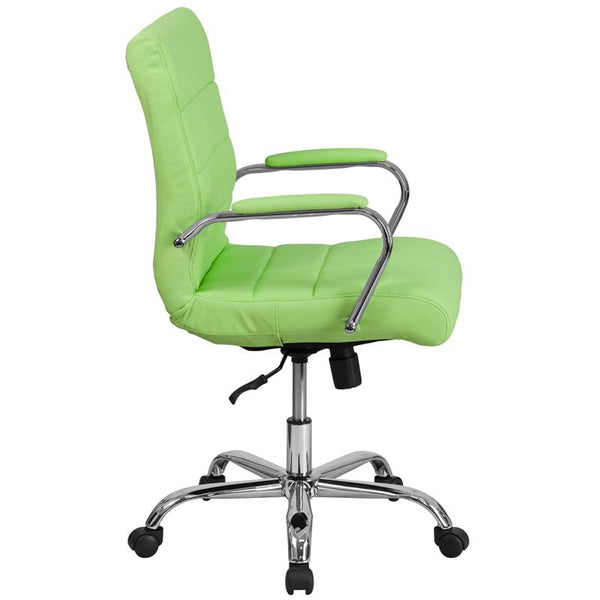 Flash Furniture Mid-Back Green Vinyl Executive Swivel Chair with Chrome Base and Arms - GO-2240-GN-GG