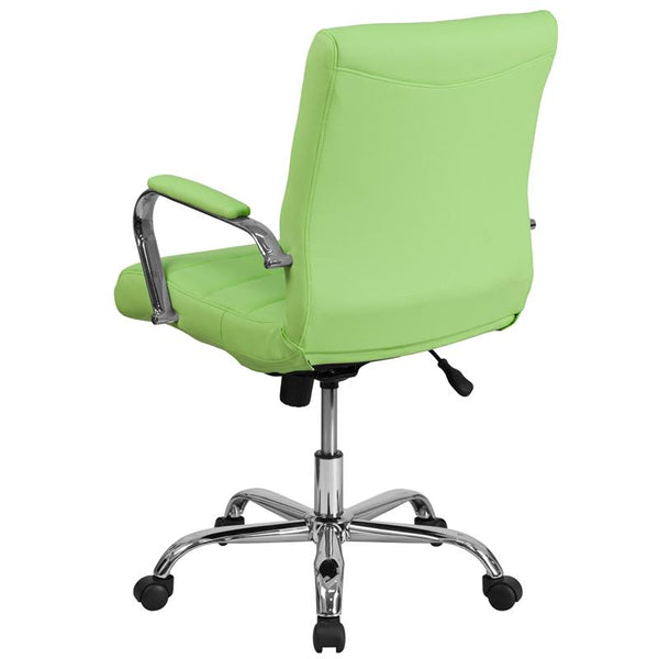 Flash Furniture Mid-Back Green Vinyl Executive Swivel Chair with Chrome Base and Arms - GO-2240-GN-GG