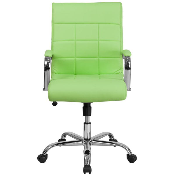 Flash Furniture Mid-Back Green Vinyl Executive Swivel Chair with Chrome Base and Arms - GO-2240-GN-GG