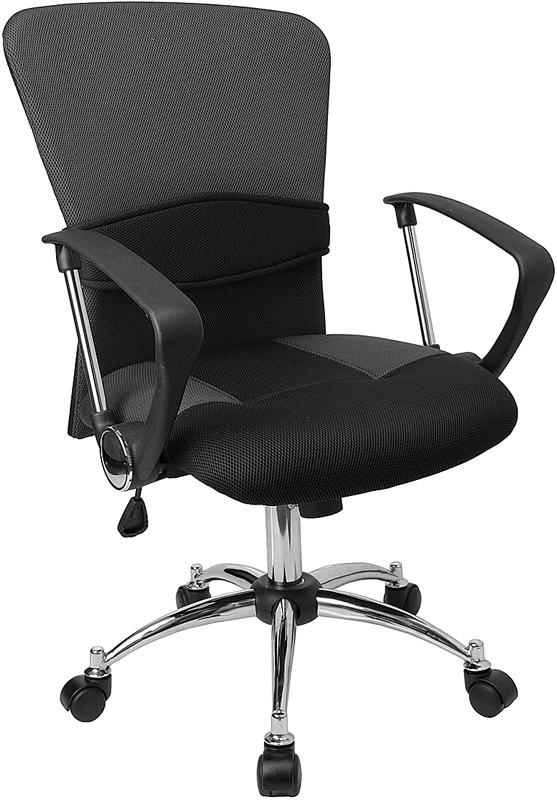 Flash Furniture Mid-Back Grey Mesh Swivel Task Chair with Adjustable Lumbar Support and Arms - LF-W23-GREY-GG