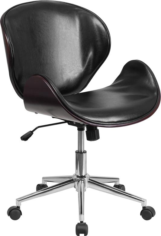 Flash Furniture Mid-Back Mahogany Wood Swivel Conference Chair in Black Leather - SD-SDM-2240-5-MAH-BK-GG