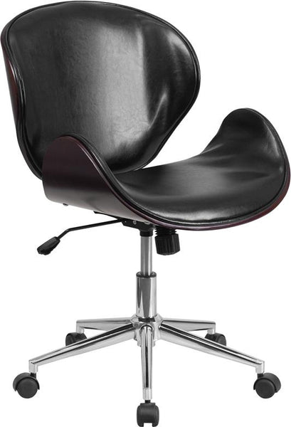 Flash Furniture Mid-Back Mahogany Wood Swivel Conference Chair in Black Leather - SD-SDM-2240-5-MAH-BK-GG