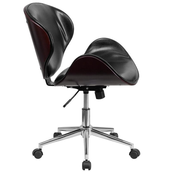 Flash Furniture Mid-Back Mahogany Wood Swivel Conference Chair in Black Leather - SD-SDM-2240-5-MAH-BK-GG