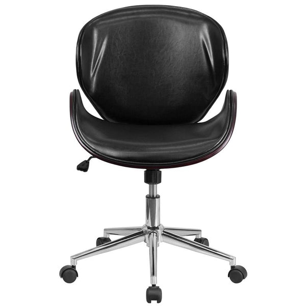 Flash Furniture Mid-Back Mahogany Wood Swivel Conference Chair in Black Leather - SD-SDM-2240-5-MAH-BK-GG