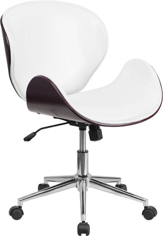 Flash Furniture Mid-Back Mahogany Wood Swivel Conference Chair in White Leather - SD-SDM-2240-5-MAH-WH-GG