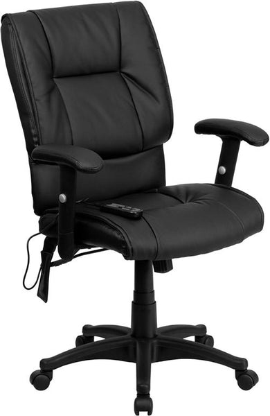 Flash Furniture Mid-Back Massaging Black Leather Executive Swivel Chair with Adjustable Arms - BT-2770P-GG