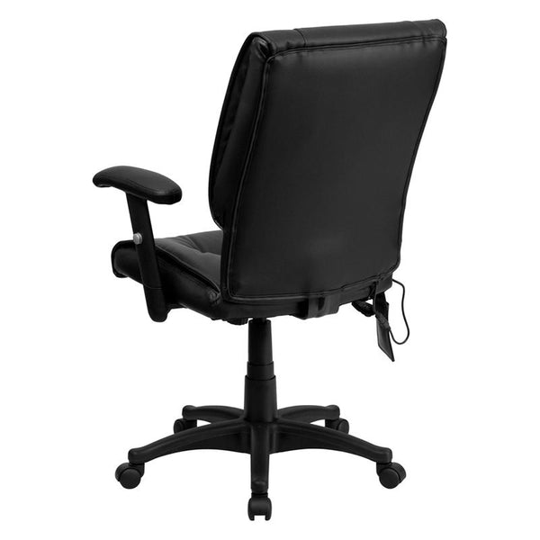 Flash Furniture Mid-Back Massaging Black Leather Executive Swivel Chair with Adjustable Arms - BT-2770P-GG