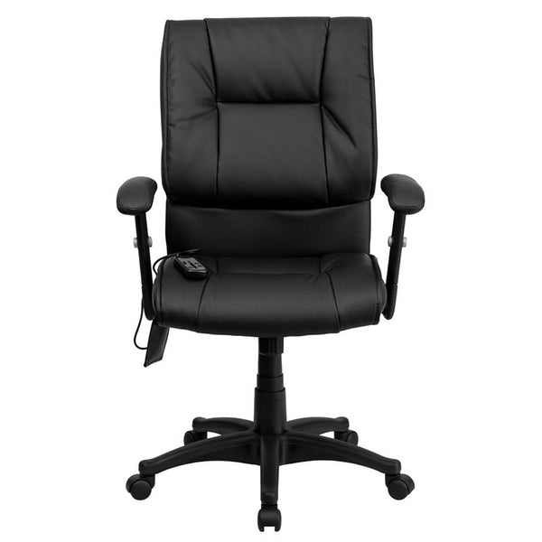 Flash Furniture Mid-Back Massaging Black Leather Executive Swivel Chair with Adjustable Arms - BT-2770P-GG