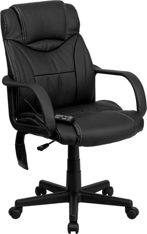 Flash Furniture Mid-Back Massaging Black Leather Executive Swivel Chair with Arms - BT-2690P-GG