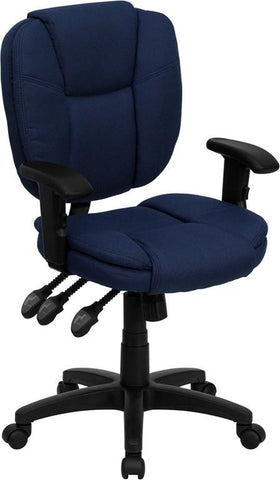 Flash Furniture Mid-Back Navy Blue Fabric Multifunction Ergonomic Swivel Task Chair with Pillow Top Cushioning and Arms - GO-930F-NVY-ARMS-GG