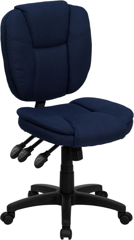 Flash Furniture Mid-Back Navy Blue Fabric Multifunction Ergonomic Swivel Task Chair with Pillow Top Cushioning - GO-930F-NVY-GG